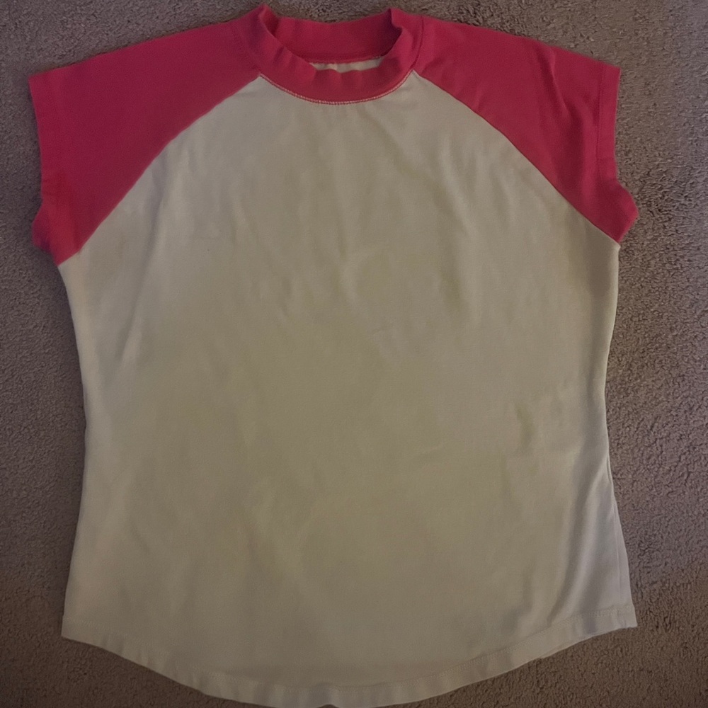 Anthropologie Pink and White Short Sleeve Tee